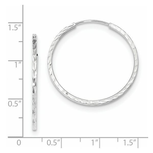 14k White Gold Diamond-cut Square Tube Endless Hoop Earrings