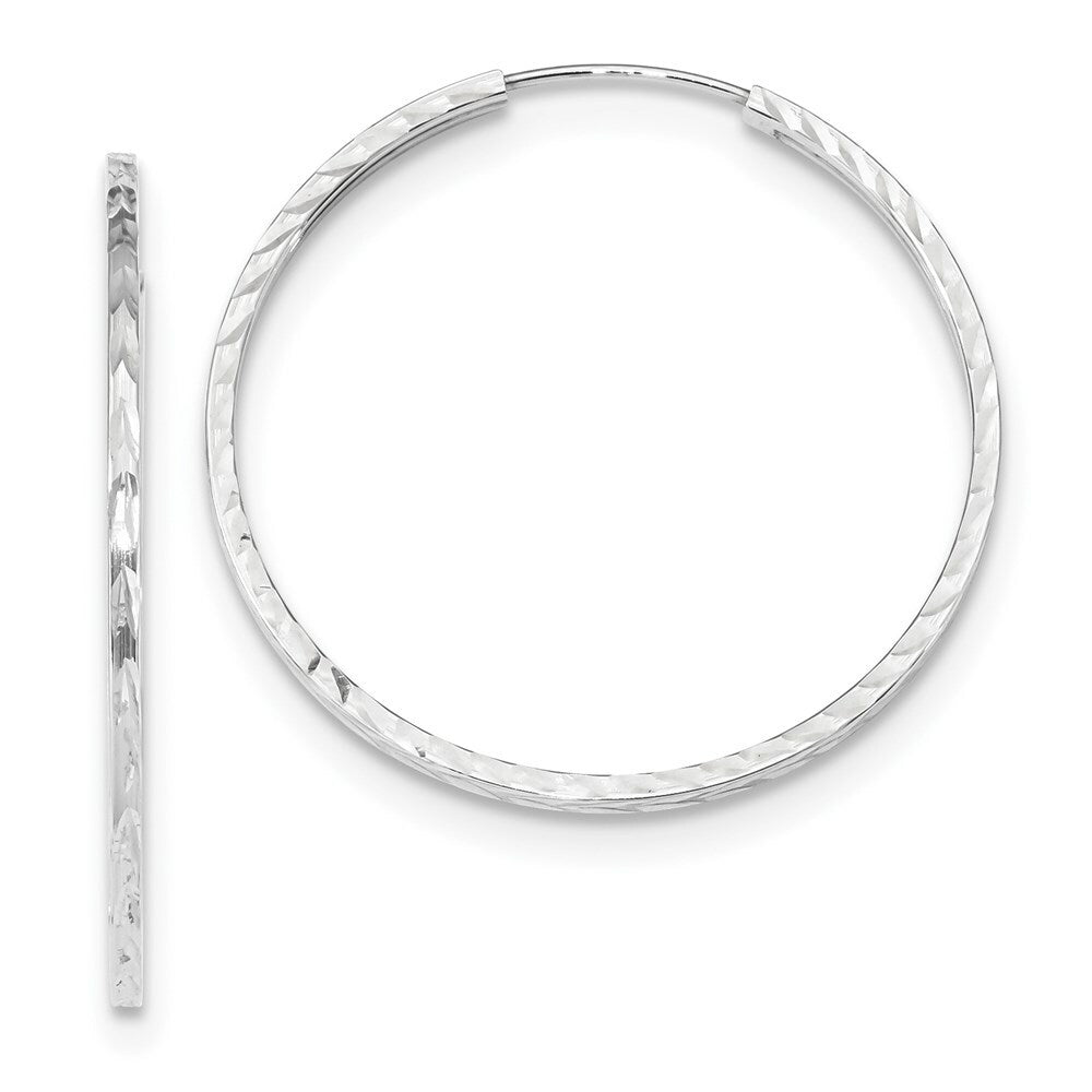 14k White Gold Diamond-cut Square Tube Endless Hoop Earrings