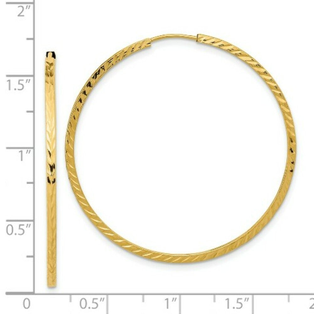 14K Yellow Gold Diamond-cut Square Tube Endless Hoop Earrings
