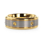 Load image into Gallery viewer, Mens Titanium Gold-Plated Rotating Screw Design Beveled Polished Edges Wedding Ring - Flat Brushed Comfort Fit - 8mm Wide - Style name: BOUNDLESS
