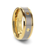 Load image into Gallery viewer, Mens Titanium Gold-Plated Rotating Screw Design Beveled Polished Edges Wedding Ring - Flat Brushed Comfort Fit - 8mm Wide - Style name: BOUNDLESS
