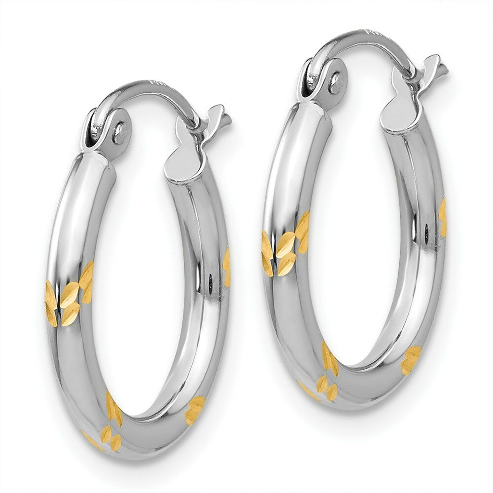 14K Two-tone Gold Hoop Earrings 2mm width