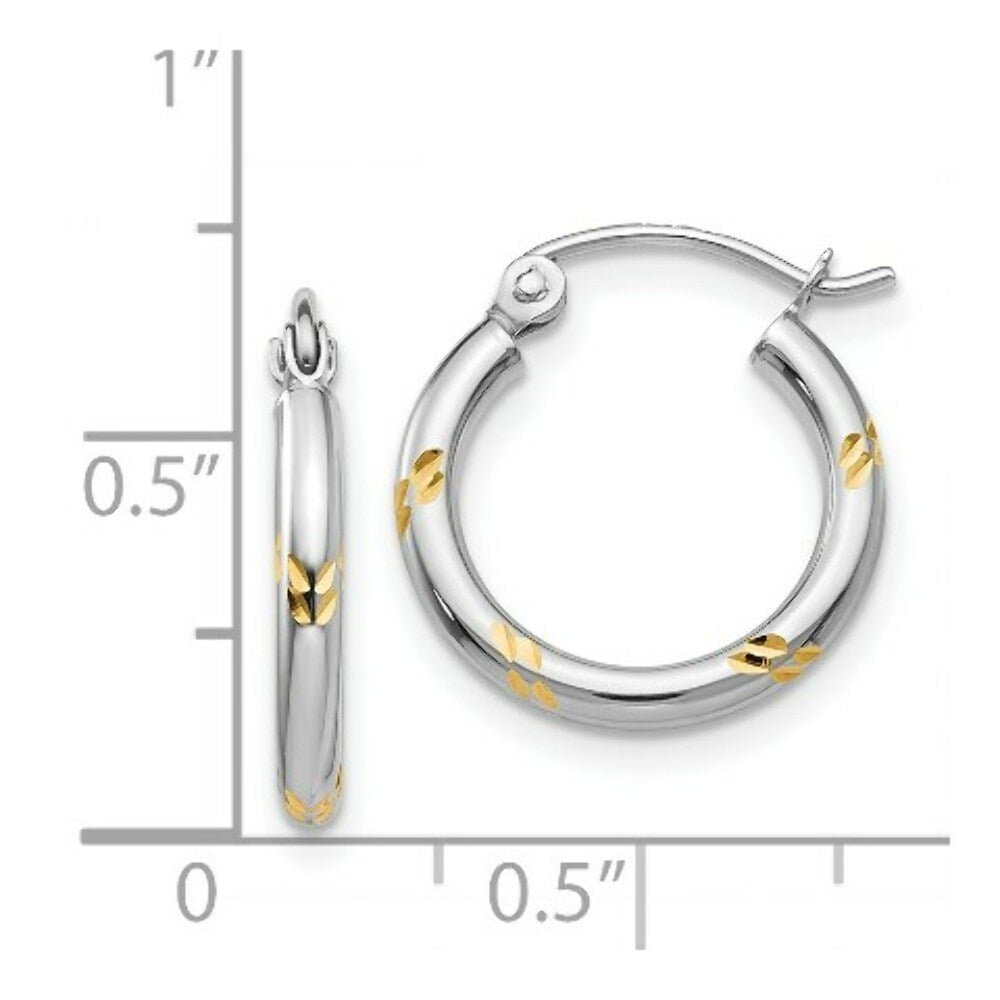 14K Two-tone Gold Hoop Earrings 2mm width