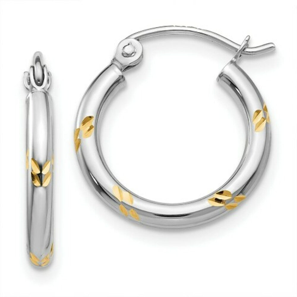 14K Two-tone Gold Hoop Earrings 2mm width