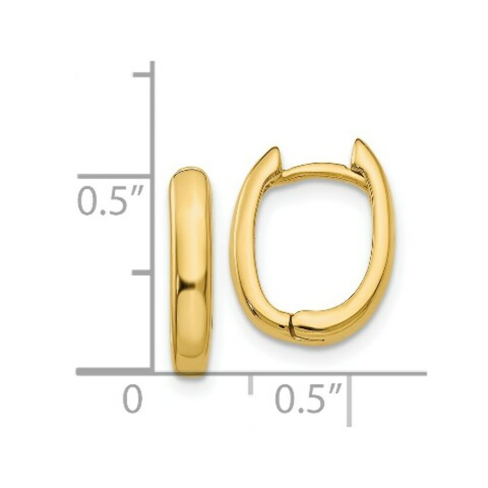 14K Yellow Gold Oval Hinged Hoop Earrings  3mm width
