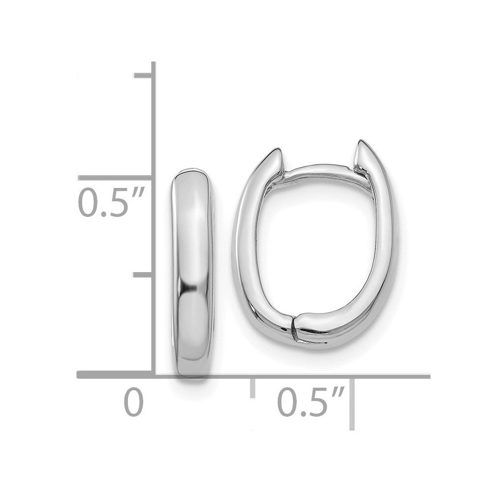 14K White Gold Oval Hinged Hoop Earrings  3mm width