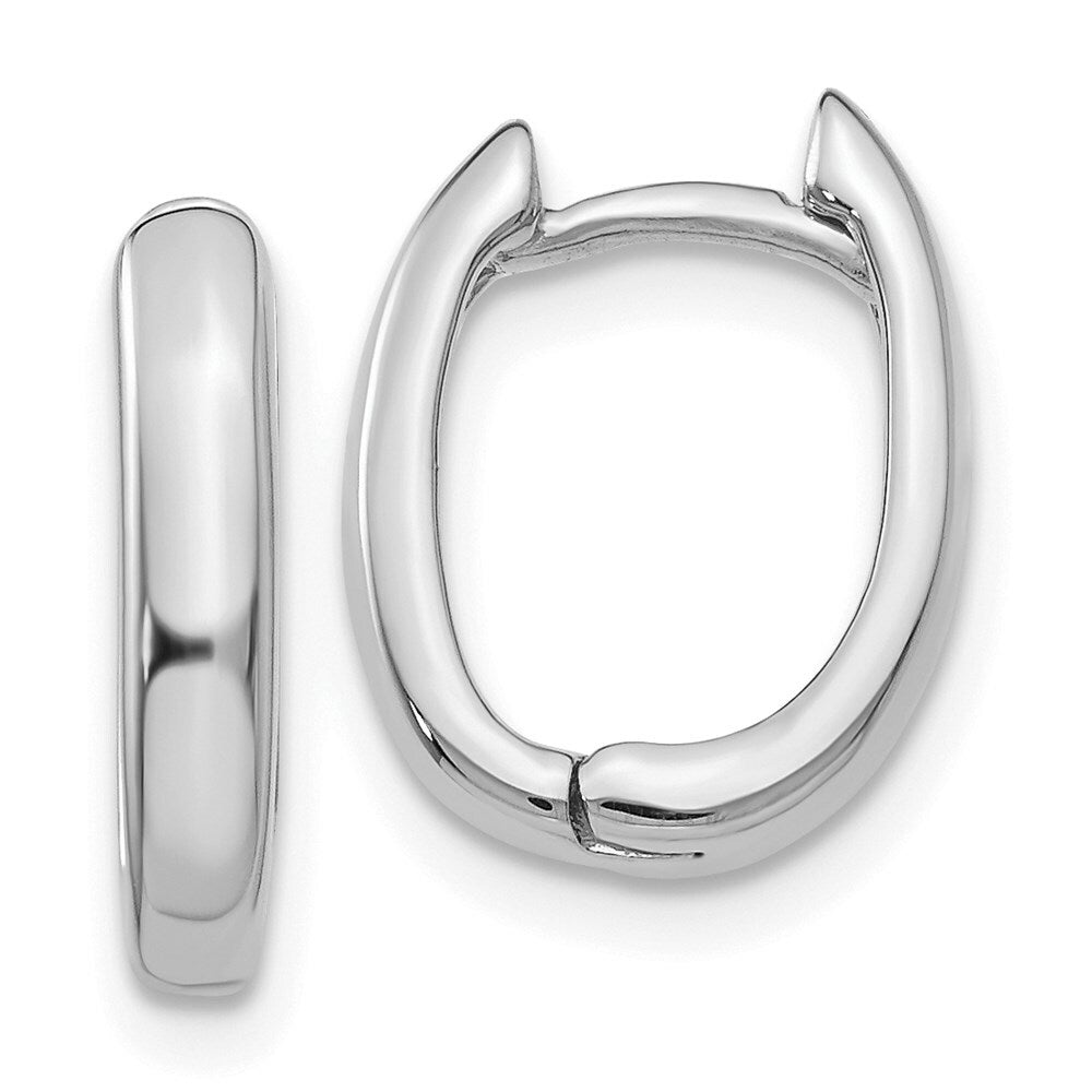 14K White Gold Oval Hinged Hoop Earrings  3mm width