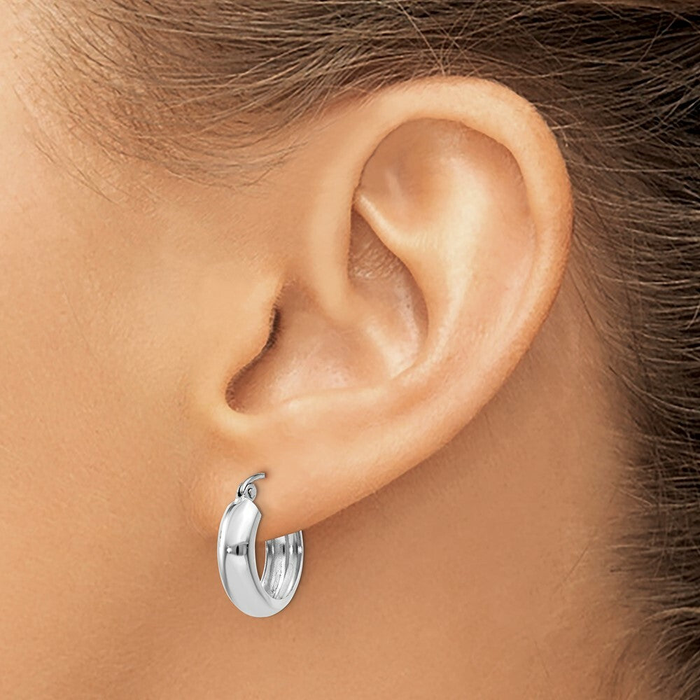 14K White Gold 4mm Round Hoop Earrings  4.75mm width
