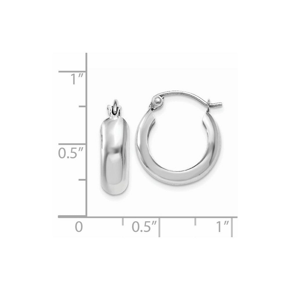 14K White Gold 4mm Round Hoop Earrings  4.75mm width