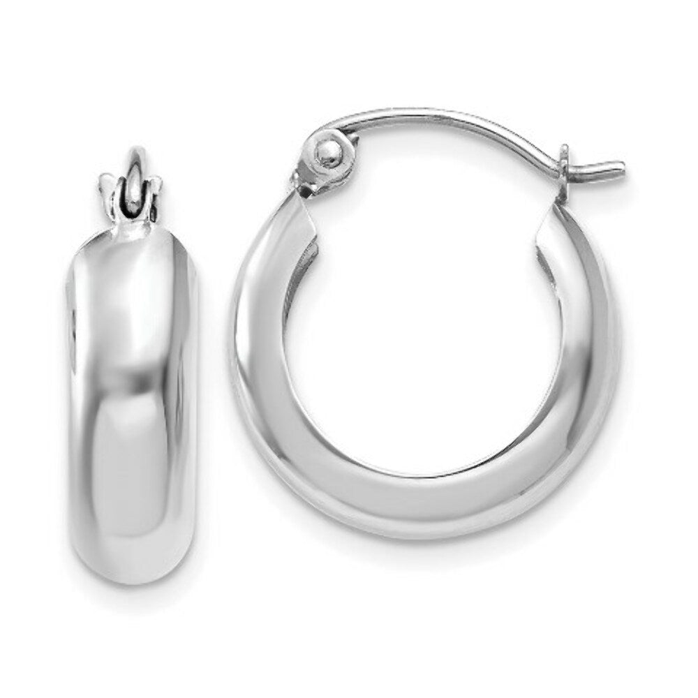 14K White Gold 4mm Round Hoop Earrings  4.75mm width