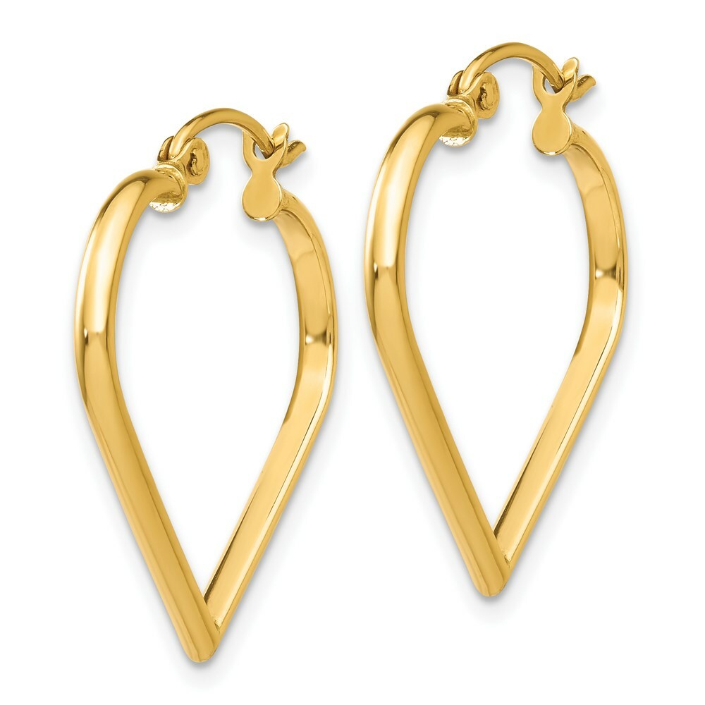 14K Yellow Gold Polished 2mm Heart Hoop Earrings  2mm width