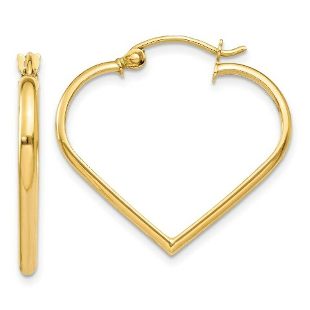 14K Yellow Gold Polished 2mm Heart Hoop Earrings  2mm width