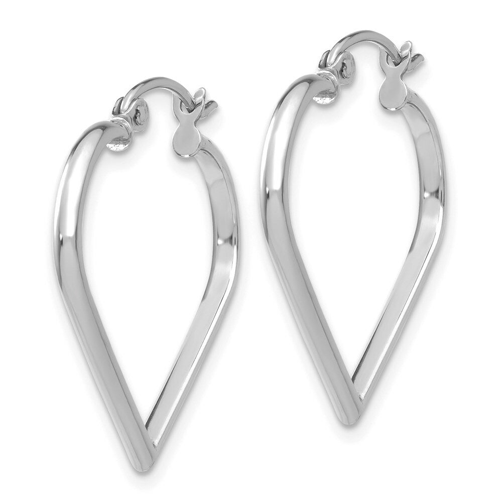 14K White Gold 2mm Heart Hoop Earrings  2mm width