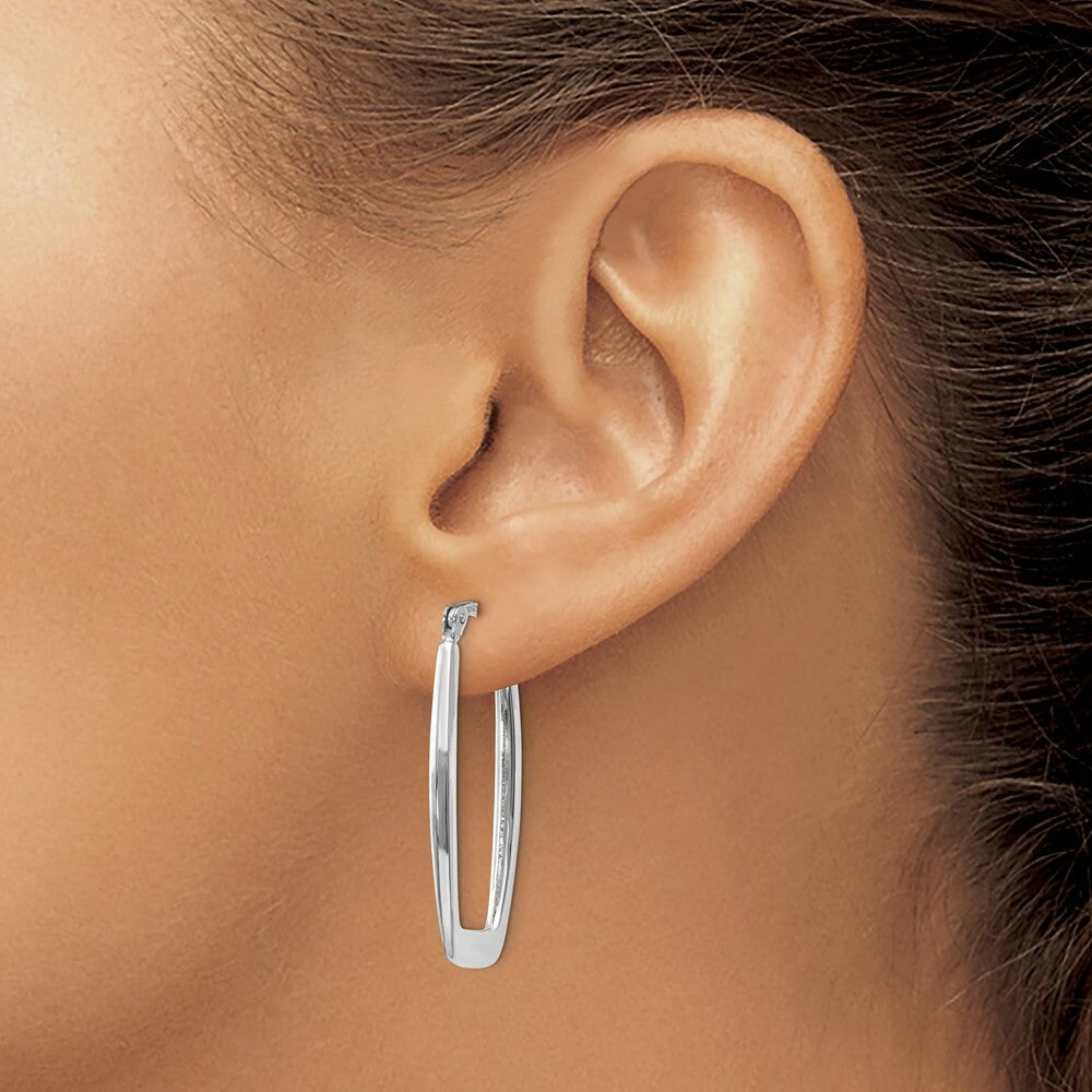 14K White Gold Polished 2.25mm Rectangle Hoop Earrings  2.25mm width