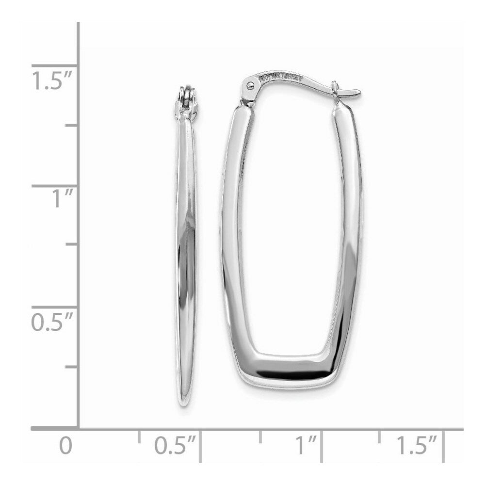 14K White Gold Polished 2.25mm Rectangle Hoop Earrings  2.25mm width