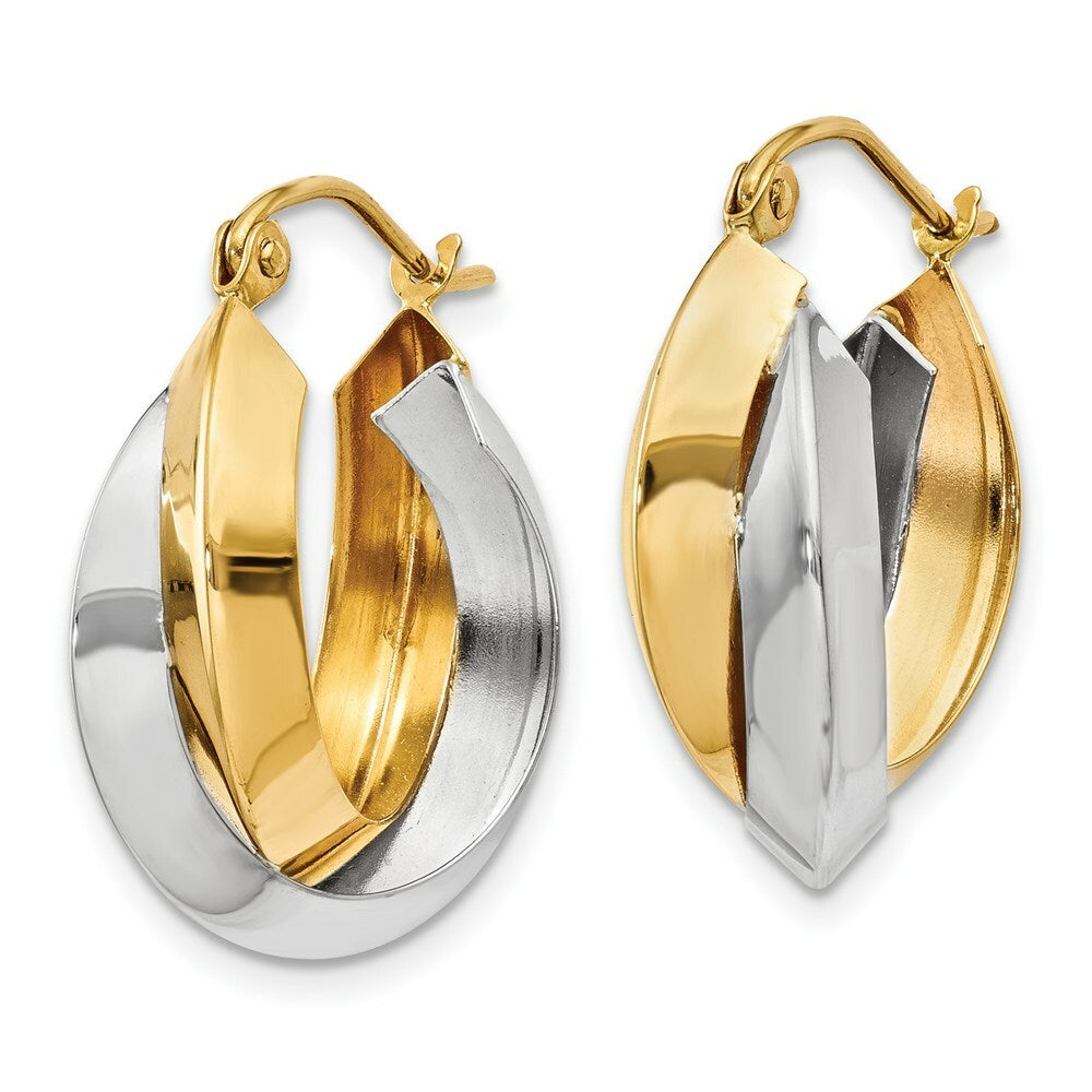 14K Two-tone Gold Polished Knife-edge Double Hoop Earrings  8mm width