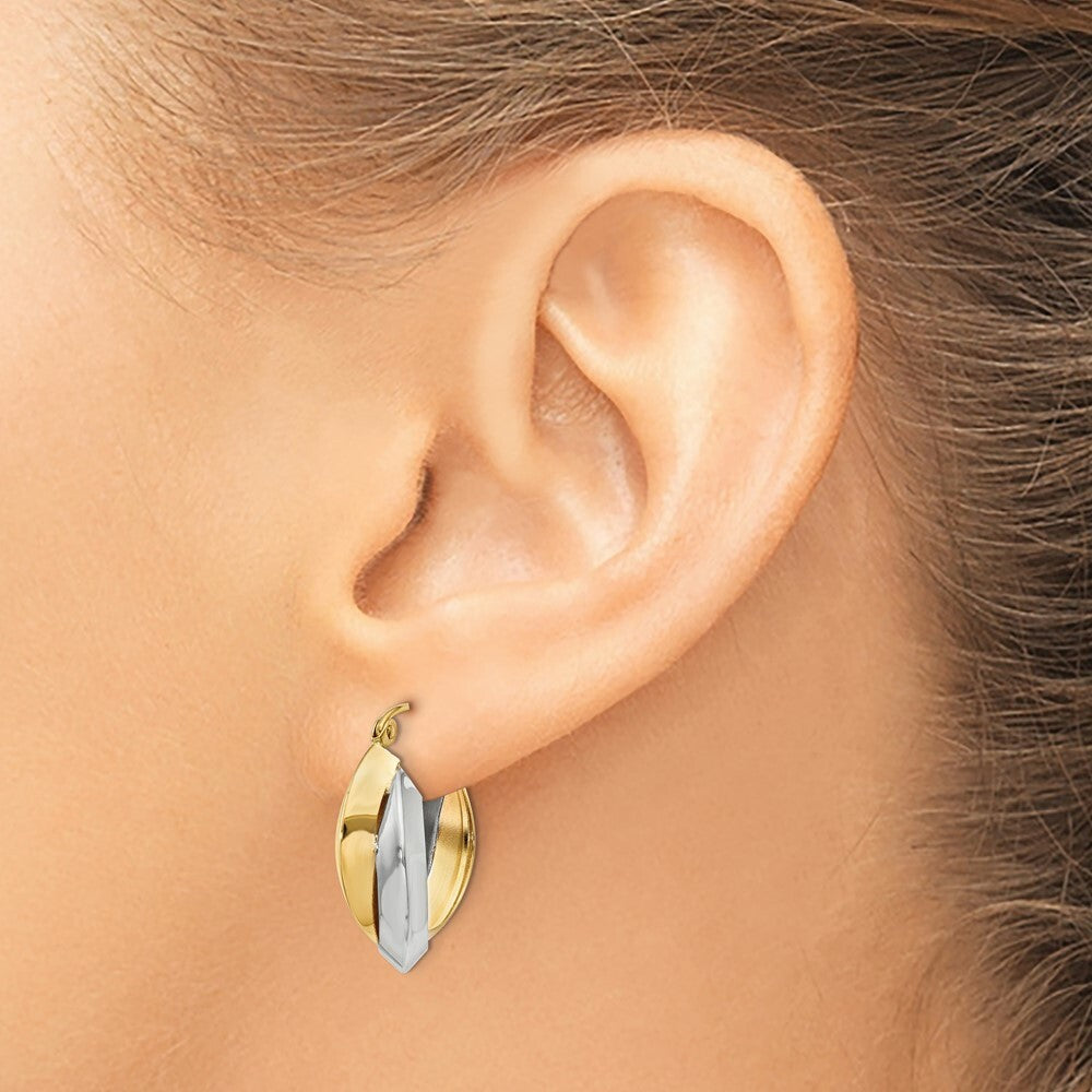 14K Two-tone Gold Polished Knife-edge Double Hoop Earrings  8mm width