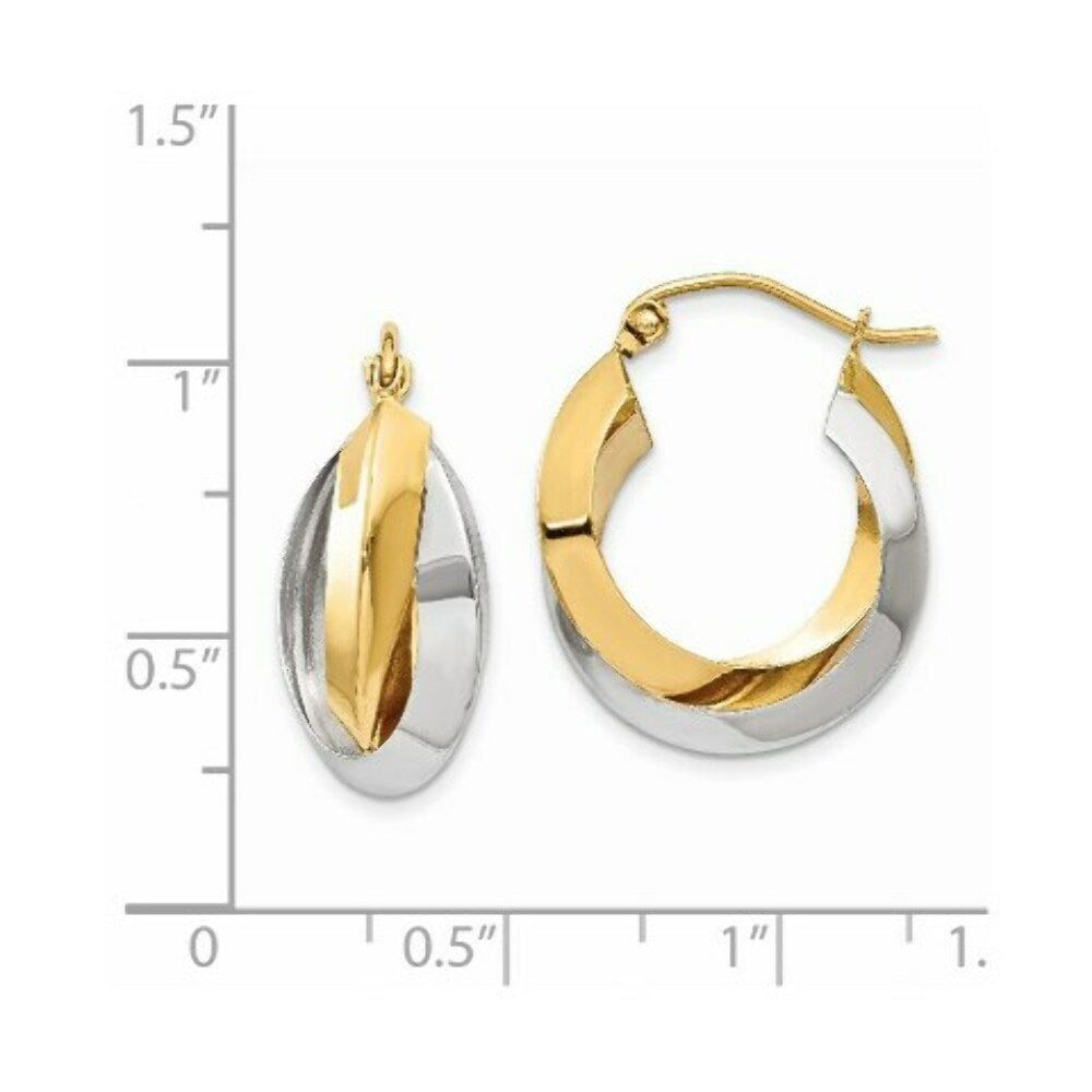14K Two-tone Gold Polished Knife-edge Double Hoop Earrings  8mm width
