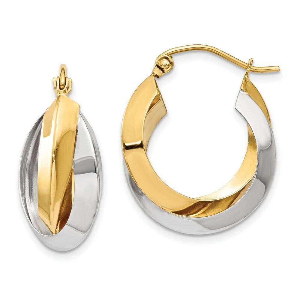 14K Two-tone Gold Polished Knife-edge Double Hoop Earrings  8mm width
