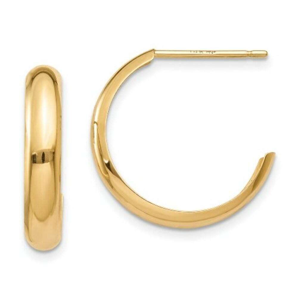 14K Yellow Gold Polished 3.5mm J-Hoop Earrings  3.5mm width