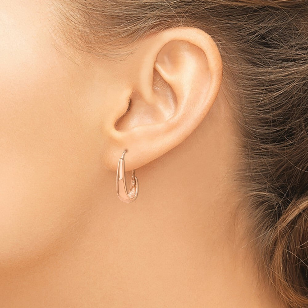 14K Rose Gold Polished Tapered J-Hoop Wire Earrings  5mm width