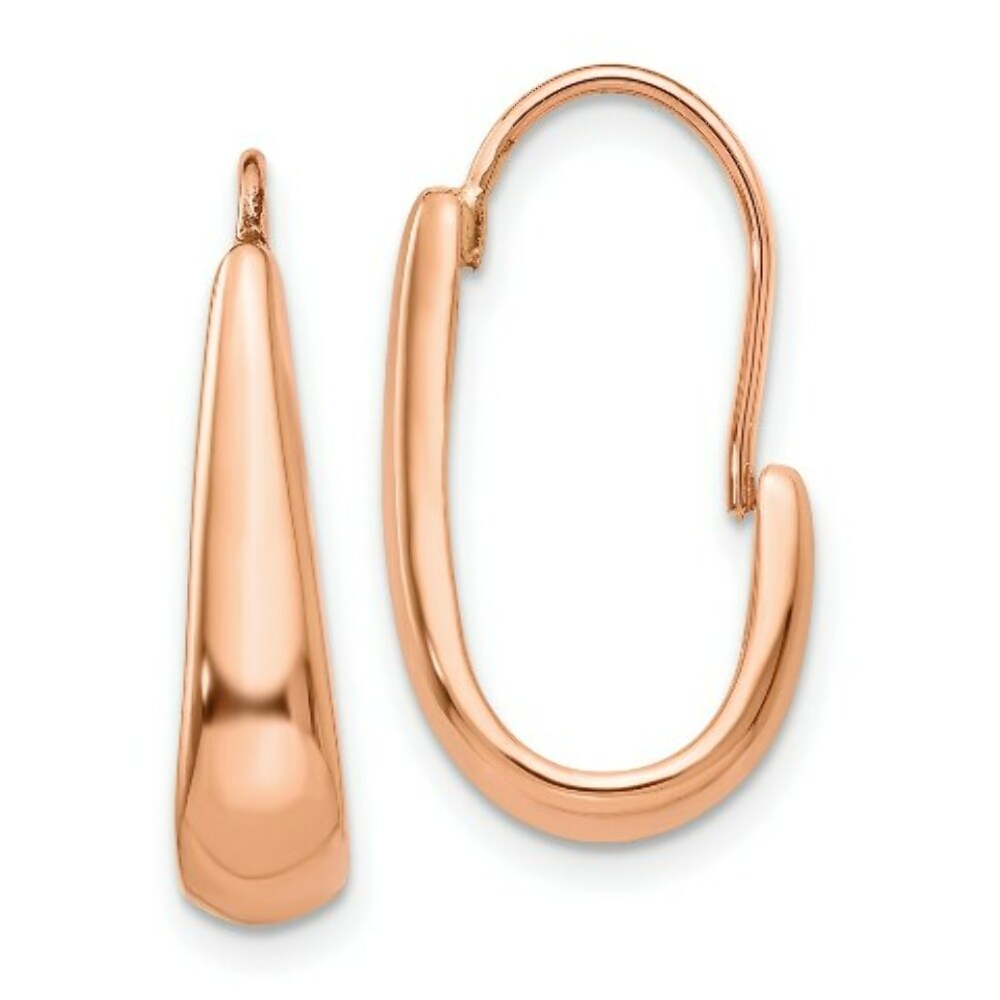 14K Rose Gold Polished Tapered J-Hoop Wire Earrings  5mm width
