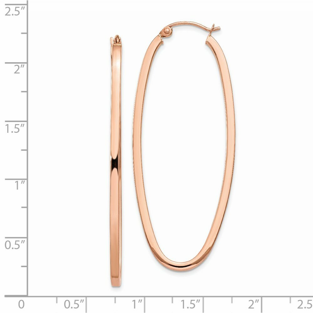 14K Rose Gold 2mm Square Tube Oval Hoop Earrings  2mm width