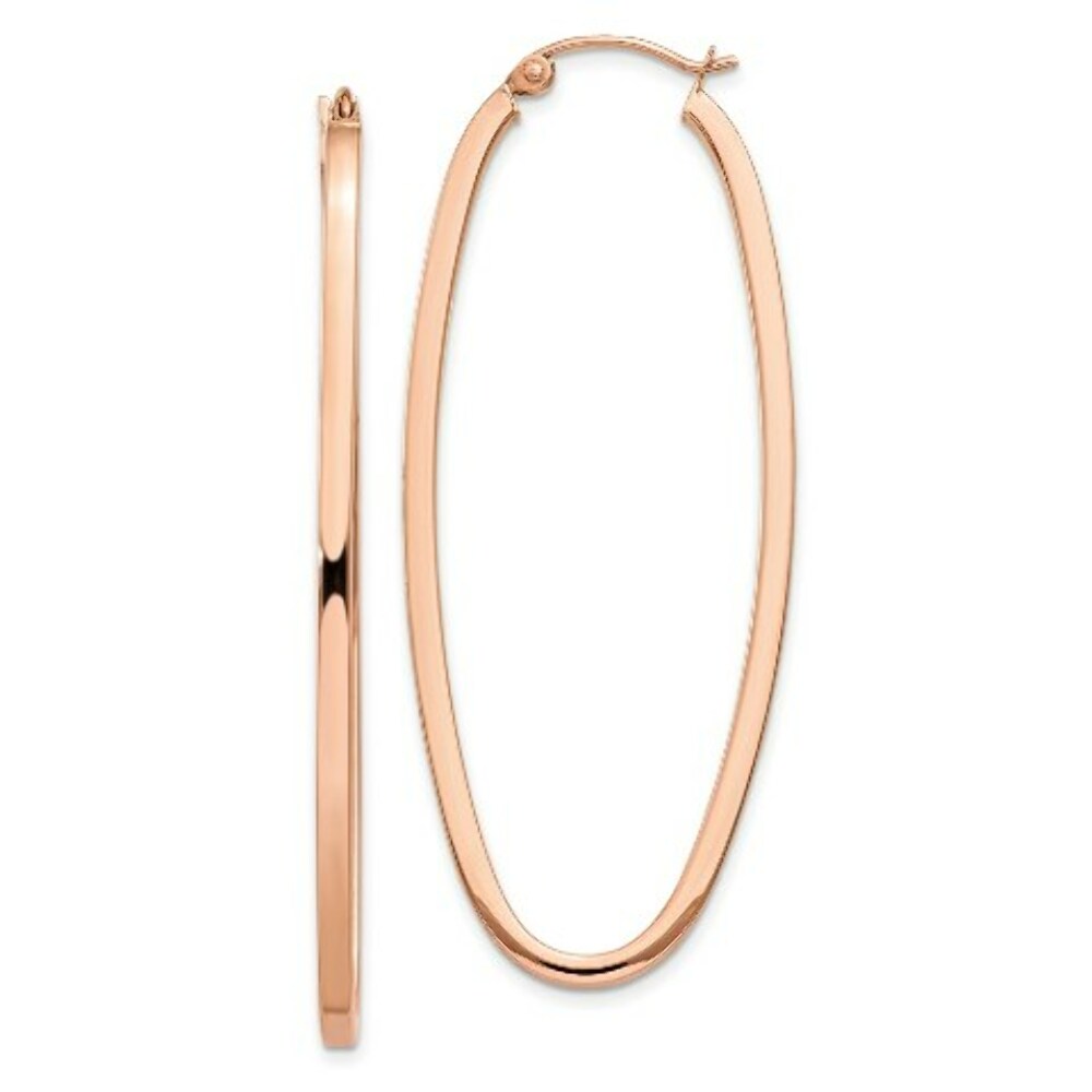14K Rose Gold 2mm Square Tube Oval Hoop Earrings  2mm width