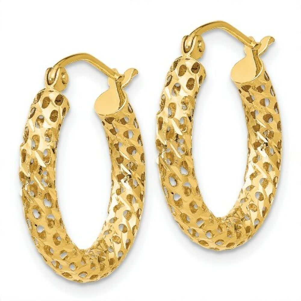 14K Yellow Gold Mesh Hoop Earrings  3mm width
