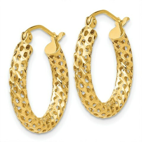 14K Yellow Gold Mesh Hoop Earrings  3mm width