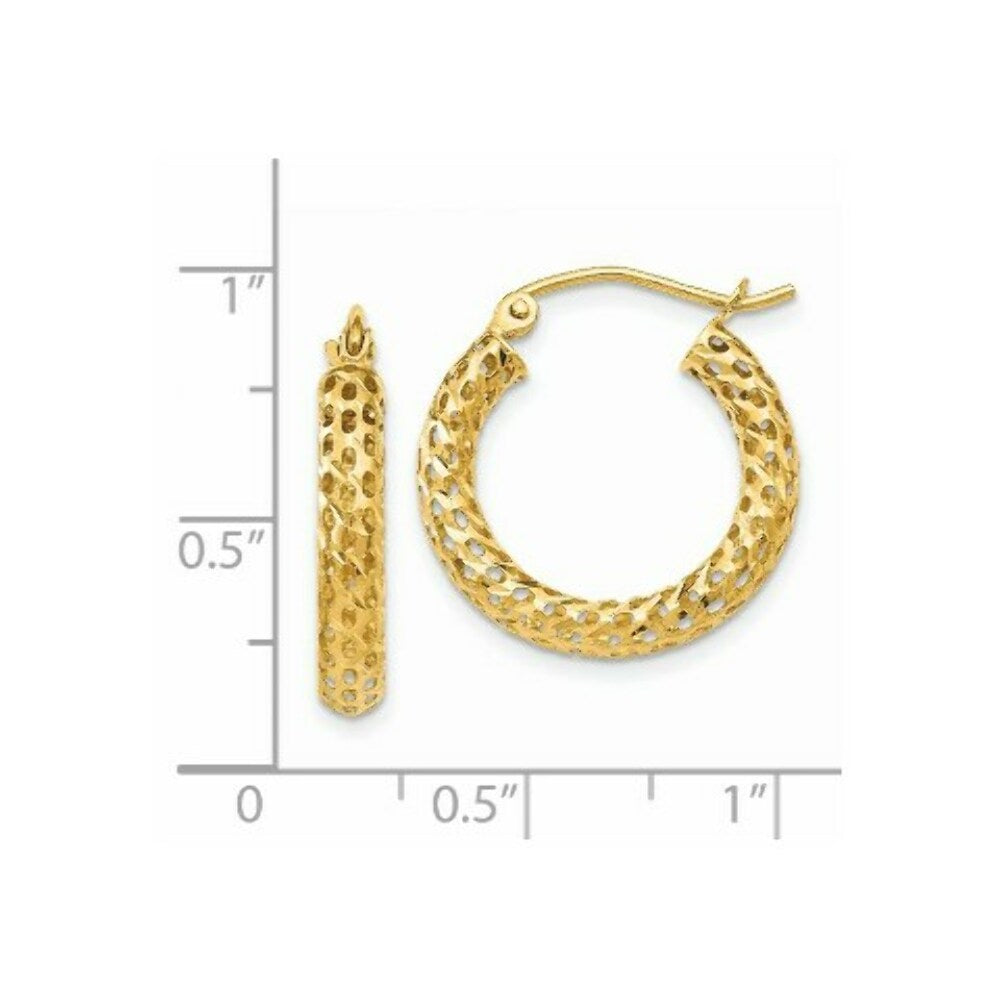 14K Yellow Gold Mesh Hoop Earrings  3mm width