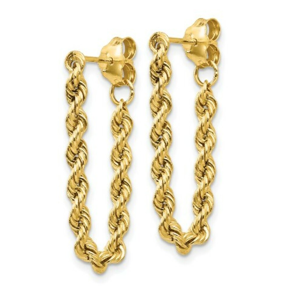 Dangle Hoop Looping Rope Chain Earrings in 14K Yellow Gold