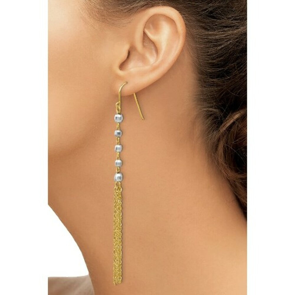 14K Two-tone Gold Bead Tassel Earrings