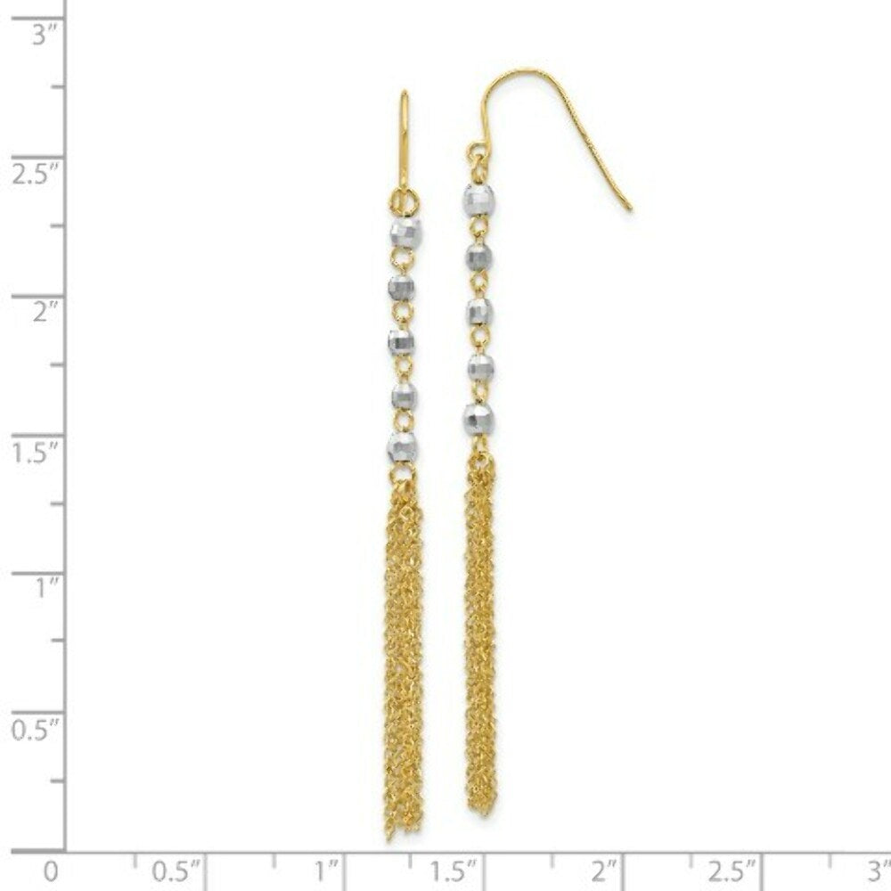 14K Two-tone Gold Bead Tassel Earrings