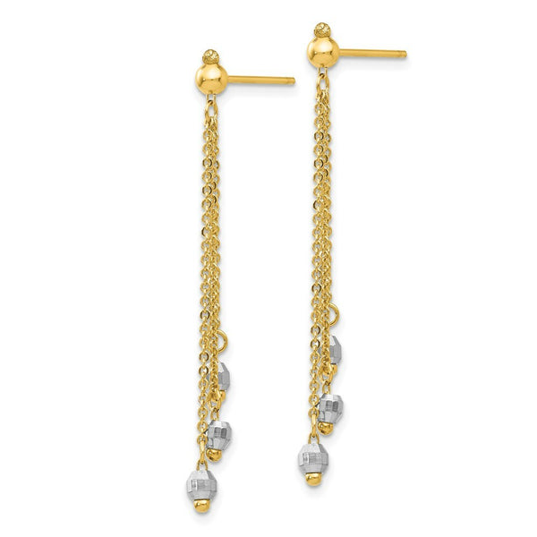 14K Two-tone Gold Cable Chain Faceted Bead Earrings