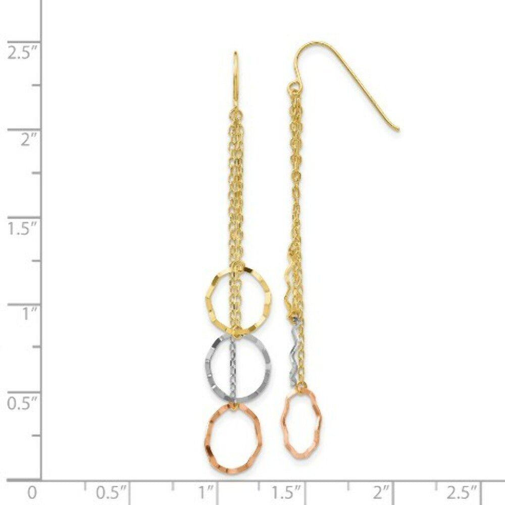 14K Tri-Color Gold Faceted Circle Earrings