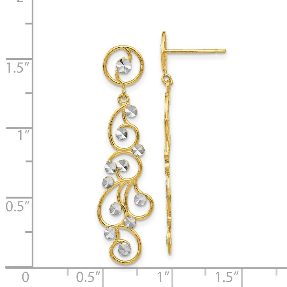 14K Yellow Gold and Rhodium Filigree Dangle Earrings