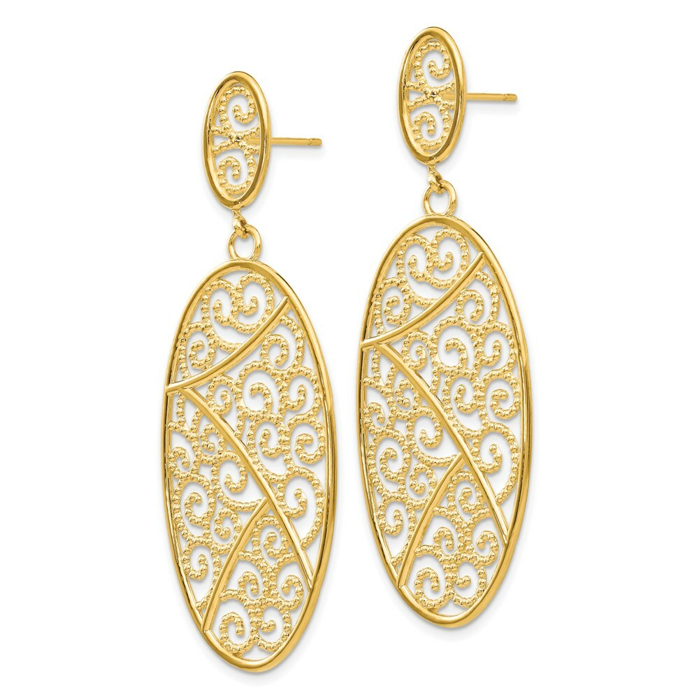 14K Yellow Gold Oval Dangle Earrings