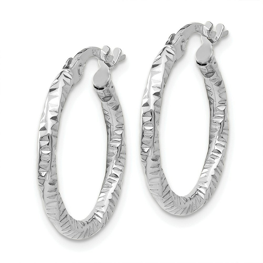 14K White Gold Polished and Textured Hoop Earrings  2mm width