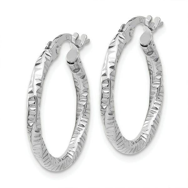 14K White Gold Polished and Textured Hoop Earrings  2mm width