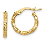 Load image into Gallery viewer, 14K Yellow Gold Polished and Textured Hoop Earrings 14mm length
