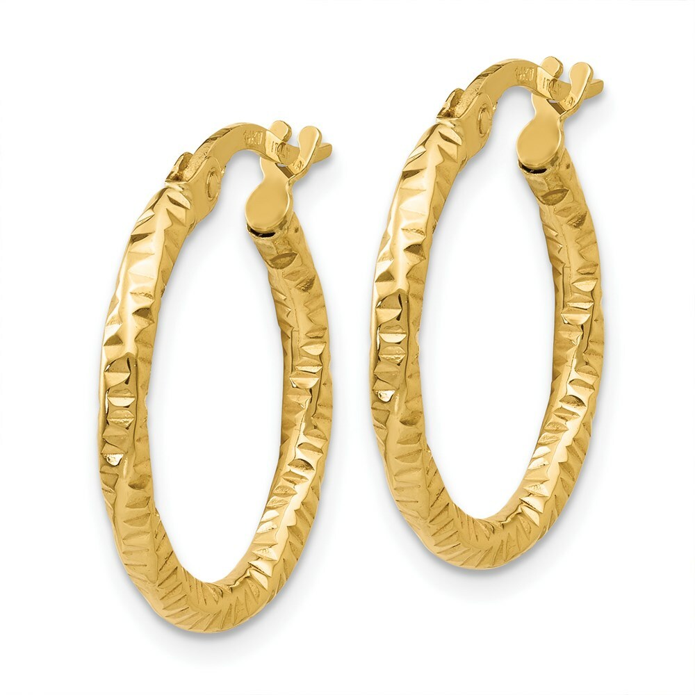 14K Yellow Gold Polished and Textured Hoop Earrings 19mm length