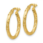 Load image into Gallery viewer, 14K Yellow Gold Polished and Textured Hoop Earrings 19mm length
