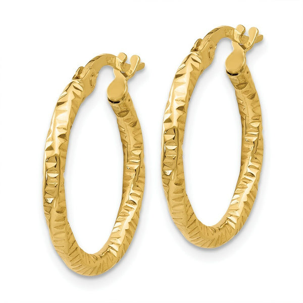 14K Yellow Gold Polished and Textured Hoop Earrings 19mm length