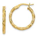Load image into Gallery viewer, 14K Yellow Gold Polished and Textured Hoop Earrings 19mm length

