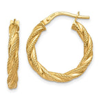 Load image into Gallery viewer, 14K Yellow Gold Twisted Textured Hoop Earrings 21mm length
