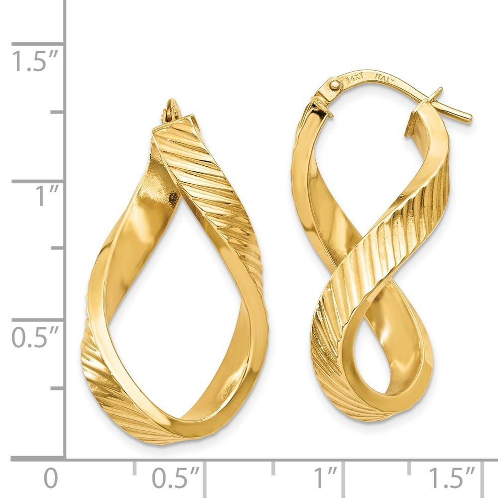 14K Yellow Gold Twisted Textured Oval Hoop Earrings 38mm length