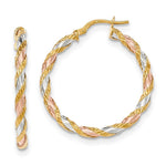 Load image into Gallery viewer, 14K Yellow Gold with White &amp; Rose Rhodium Textured Twisted Hoop Earrings 33mm length
