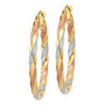 Load image into Gallery viewer, 14K White &amp; Rose Rhodium Satin Twisted Hoop Earrings  3mm width
