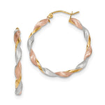 Load image into Gallery viewer, 14K Tri-Color Gold Satin Twisted Hoop Earrings  4mm width
